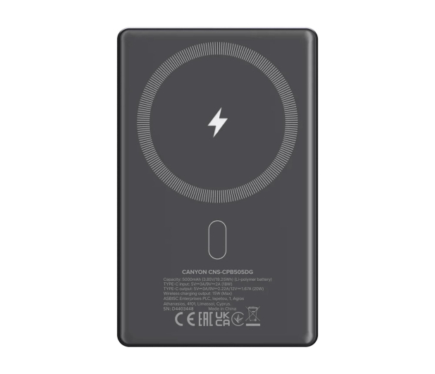 CANYON Powerbank OnPower 505 slim Magsafe 5000 mAh PD20W grafitowy - 1320620 - zdjęcie 3